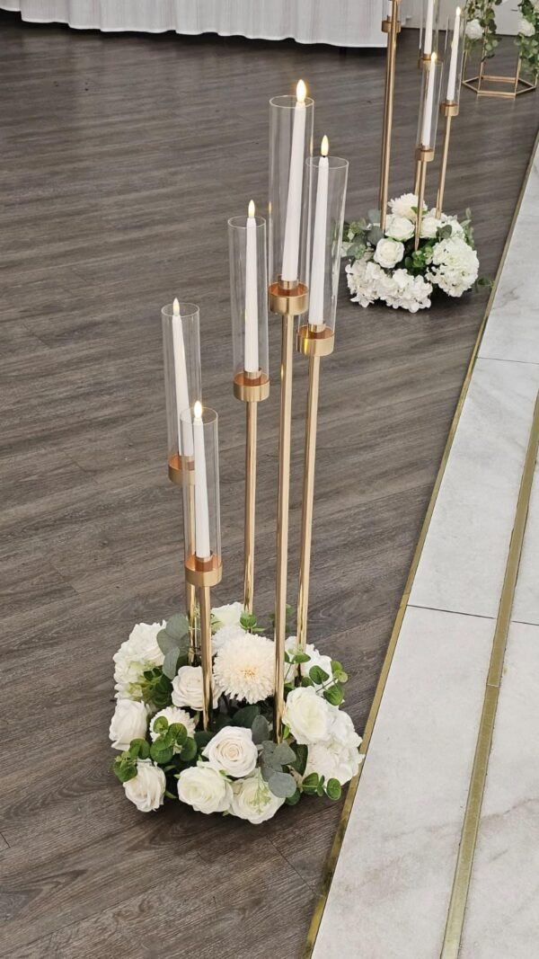 Multi-Stem Gold Candelabra Floral Centerpiece